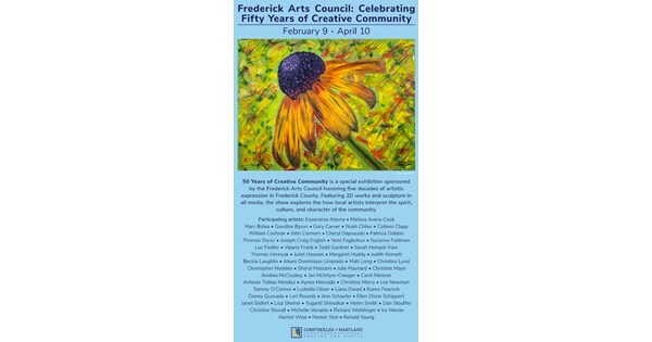 The Frederick Arts Council Presents Celebrating 50 Years of Creative Community, an exhibition at the Annapolis Treasury Building featuring more than 50 Frederick Artists