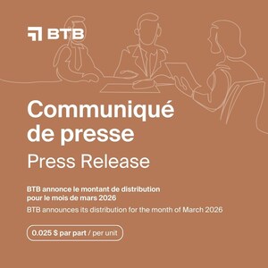 BTB REIT Announces its Distribution for the Month of March 2026