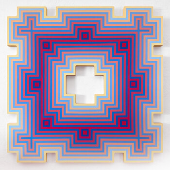 Vibrata Chromodoris, Sanctum, 2025, acrylic on shaped MDF panel, 31.5 x 31.5 in.