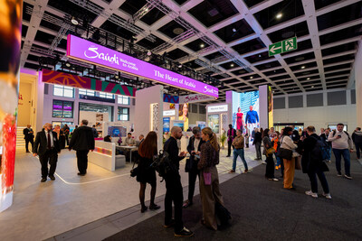 Visitors explore the Saudi pavilion at ITB Berlin 2026, discovering Saudi’s iconic destinations and world-class experiences