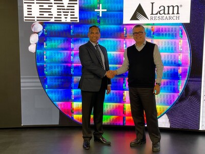 L-R: Mukesh Khare, GM of IBM Semiconductors and VP of hybrid cloud at IBM Research; Vahid Vahedi, chief technology and sustainability officer at Lam Research. 
IBM and Lam Research have announced a collaboration to enable continued scaling, improved performance, and viable paths to production for sub-1nm logic devices.