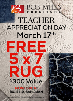 Bob Mills Furniture Invites Rio Grande Valley Teachers to Free Rug Teacher Appreciation Event