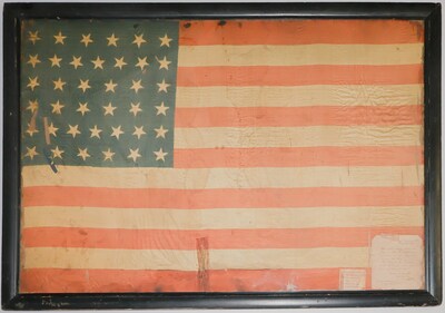 The American flag that covered the casket of Union general and president Ulysses S. Grant from the time of his death in 1885 in Saratoga, N.Y. until his arrival in New York for burial. It was given by his undertaker to the family of the generous upstate New York businessman who donated to Grant the cabin in which the president succumbed to cancer on July 23, 1885. To be sold at auction in Maryland on March 27, 2026. Photo by Alexander Historical Auctions.