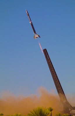 The Affordable Rapid Missile Demonstrator, powered by the Draper liquid rocket engine, seen launching during its recent flight. The flight was a key milestone in increasing the technology readiness level of the Draper liquid rocket engine. (U.S. Army photo by Ryan Harty)