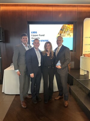 Members of Mutual of America Capital Management LLC at the 2026 LSEG Lipper Fund Awards ceremony (l-r): Chris Malfant, EVP, Head of Fixed Income; Ron Viener, Senior VP, Head of Trading; Jamie Zendel, EVP, Head of Quantitative and Asset Allocation Strategies; and Joseph Gaffoglio, President and CEO.