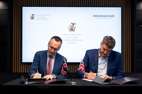 L-R: James Dahl, 15th Master of Wellington College, and Stephen Jennings, CEO and Founder of Rendeavour, owner and developer of Tatu City, during the official announcement of Wellington College International Kenya, a global British school that will open in Tatu City, Kenya, in September 2028. (PRNewsfoto/Tatu City)