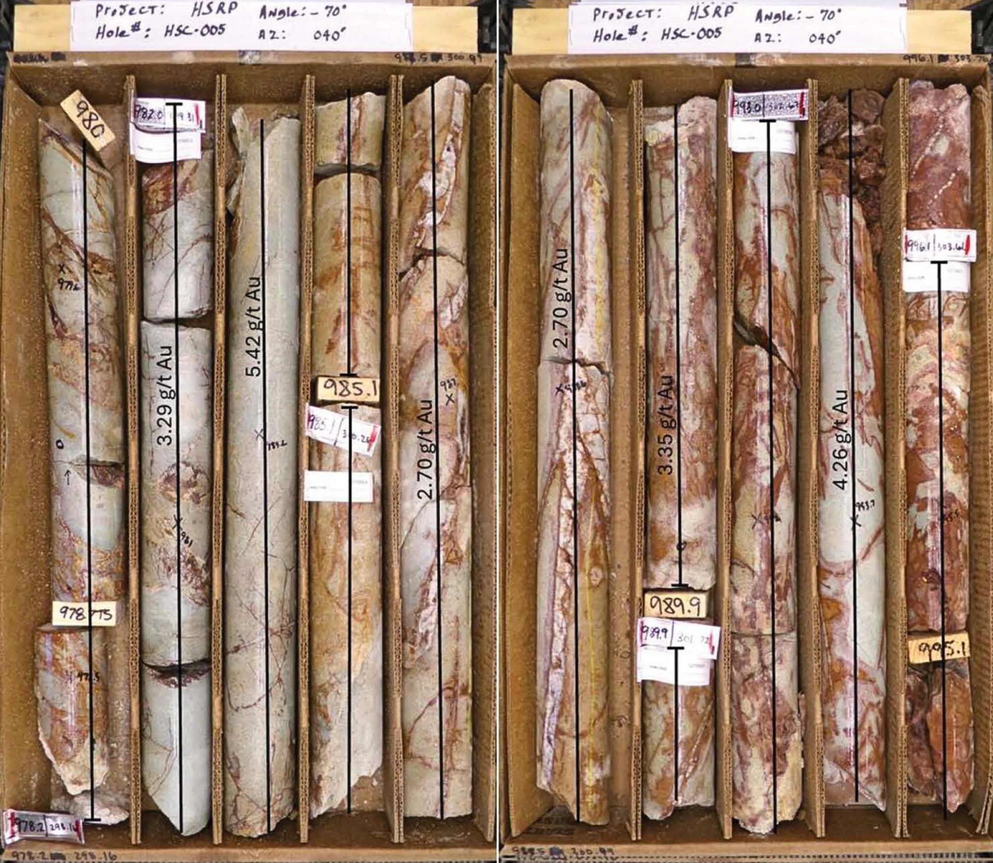 Figure 4: Core photos of part of the intercept from HSC005. (CNW Group/Eminent Gold Corp.)