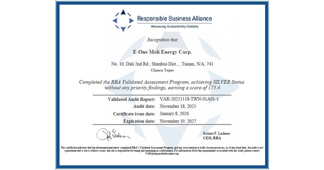 Molicel Achieves RBA Silver Status, Setting a New Benchmark for Ethical Battery Manufacturing