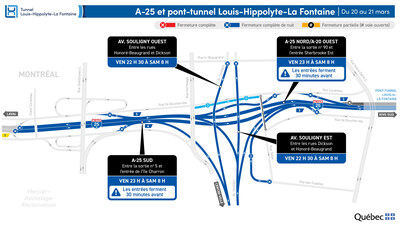 Fermeture de l’autoroute 25 durant la nuit du 20 au 21 mars (Groupe CNW/Ministère des Transports et de la Mobilité durable) Fermeture de l’autoroute 25 durant la nuit du 20 au 21 mars (Groupe CNW/Ministère des Transports et de la Mobilité durable)