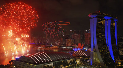 A highlight of the evening was undoubtedly when the fireworks and drones lit up to reveal a show display inspired by San Fransokyo Street – one of the seven themed areas onboard the Disney Adventure