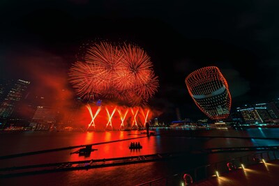 Onlookers at the Marina Bay area were treated to a brilliant fireworks and drone sequence inspired by Marvel Landing, one of the seven themed areas guests will discover onboard the Disney Adventure