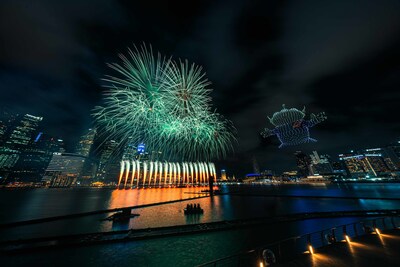 Spectators at Marina Bay cheered as a playful display inspired by Toy Story Place – one of the seven themed areas onboard the Disney Adventure – lit up the night sky
