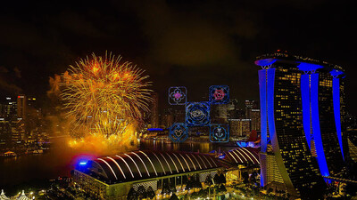 Fireworks and drones lit up the night sky against the iconic Marina Bay Sands, as part of the Marina Bay sky show this weekend
