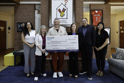 (left to right) Vanessa Perez, corporate social responsibility, Hyundai Motor North America, Ansley Christain, public relations & corporate social responsibility, HMGMA, Billy Sorochak, CEO, Ronald McDonald House Charities of the Coastal Empire, Janet Kolbush, development and events director, Ronald McDonald House Charities of the Coastal Empire, Brandon Ramirez, director, corporate social responsibility, Hyundai Motor North America, Ciara Calub, corporate social responsibility, Hyundai Motor North America at Ronald McDonald House Charities of the Coastal Empire in Savannah, Ga. on March 12, 2026 (Photo/Hyundai)