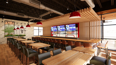 Bar area inside the Johnny Carino’s prototype restaurant in Laredo, Texas