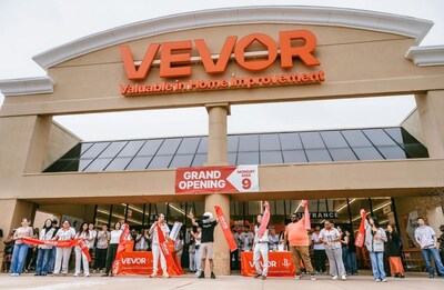 VEVOR Houston Grand Opening: Crowds gather outside the new flagship store as automotive influencer ChrisFix joins the ribbon-cutting ceremony