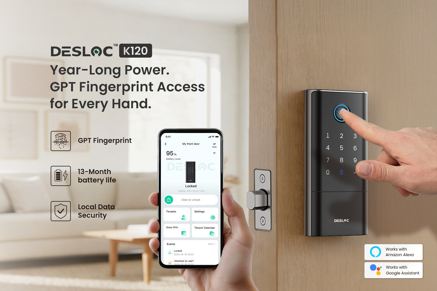 DESLOC Smart Lock Introduced K120 with GPT Fingerprint Access and Year-Long Power for Everyday Reliability