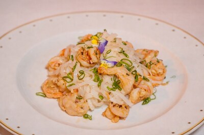 Garlic Shrimp delicately prepared and artfully plated