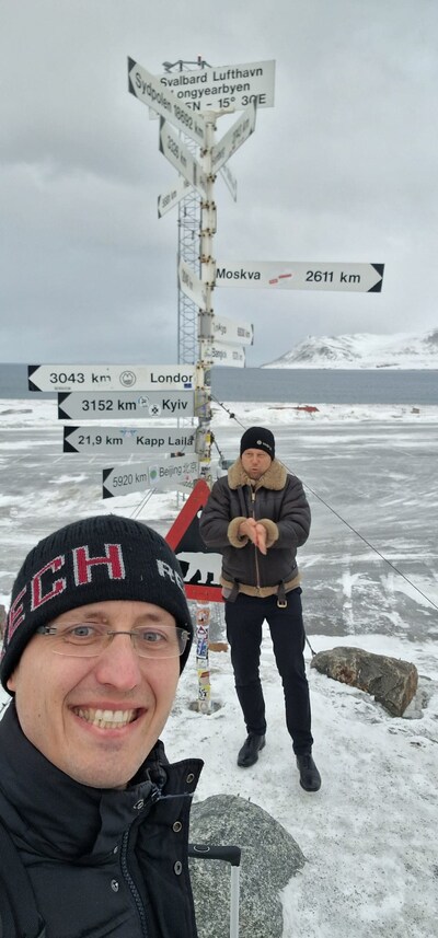 Eternity.Photos team transporting customer photo archives for storage in Arctic mountain vaults in Svalbard, Norway