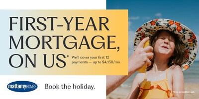 Beginning this week, Mattamy Homes will cover the first 12 months of mortgage payments, up to $4,150 per month*, for eligible homebuyers purchasing a Mattamy-built home in Southwinds in Airdrie; Carrington, Cityscape and Yorkville in Calgary; Hearthstone in Sherwood Park; and Stillwater in Edmonton. (CNW Group/Mattamy Homes Limited)