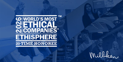 A Milliken & Company foi reconhecida pela Ethisphere como uma das World's Most Ethical Companies® em 2026, pelo 20º ano consecutivo. (PRNewsfoto/Milliken & Company)