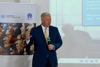John Richmond, Atlas Free’s Chief Impact Officer, Former U.S. Ambassador to Combat Trafficking, speaks at the Regional Forum on Trafficking in Persons in Eastern Africa. John Richmond, Atlas Free’s Chief Impact Officer, Former U.S. Ambassador to Combat Trafficking, speaks at the Regional Forum on Trafficking in Persons in Eastern Africa.