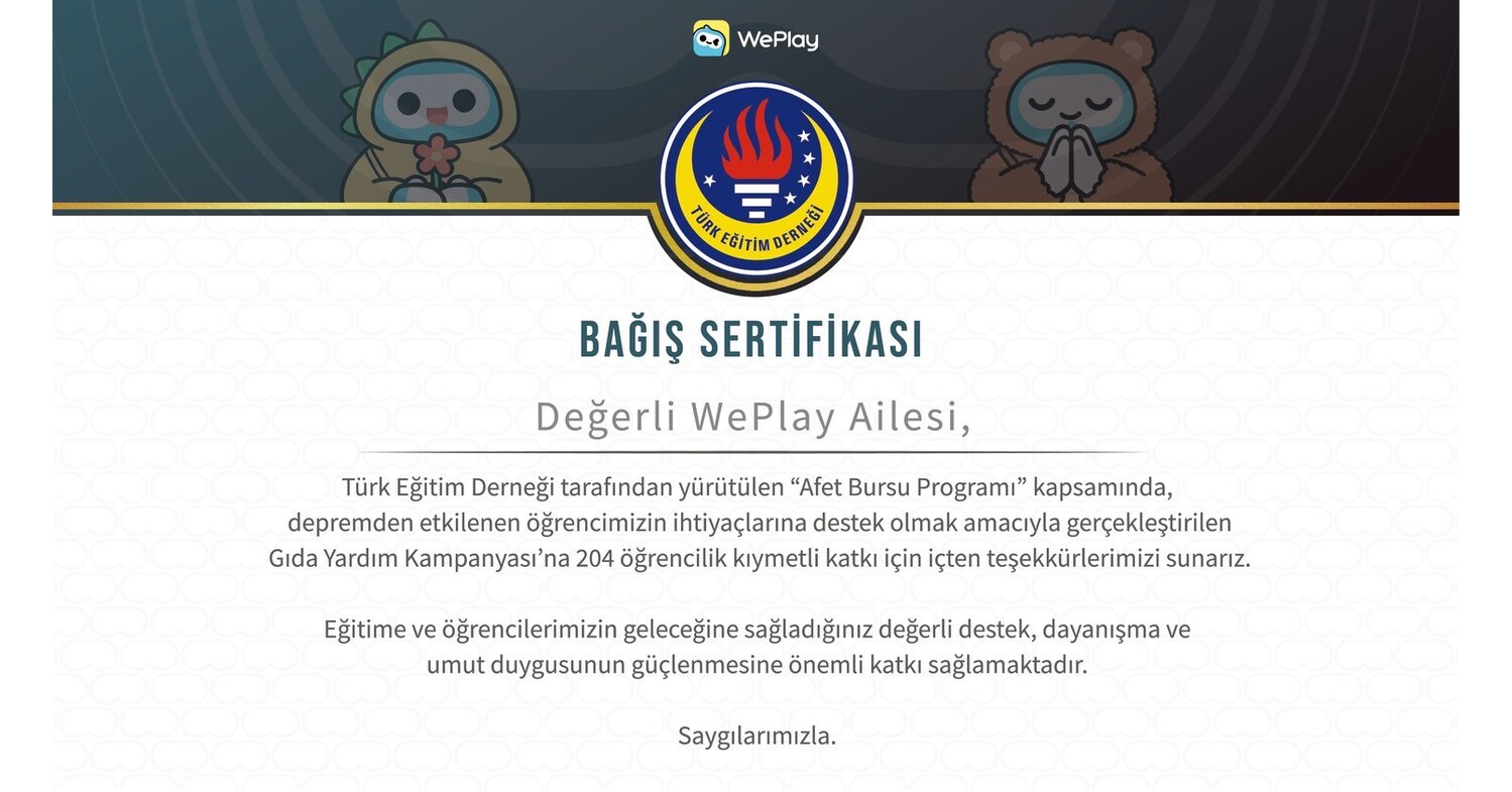 WePlay, Türk Eğitim Derneği ile bir kez daha anlamlı bir iş birliğine imza atarak depremden etkilenen 204 çocuğun hayatına umut ve destek taşıdı.
