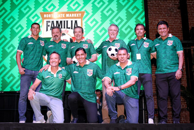 Northgate González Market partners with Mexican soccer legends to celebrate the 2026 World Cup. The legends will participate in youth soccer clinics and make in-store appearances. L-R Top: Francisco “Maza” Rodríguez, Carlos Hermosillo, Northgate Market Co-President Oscar González, Northgate Market Sr. VP of Marketing & Sales Mike Hendry, Braulio Luna, and Claudio Suárez. Bottom Row L-R: Luís “El Matador” Hernández, Paco Palencia, and Ramón Morales.