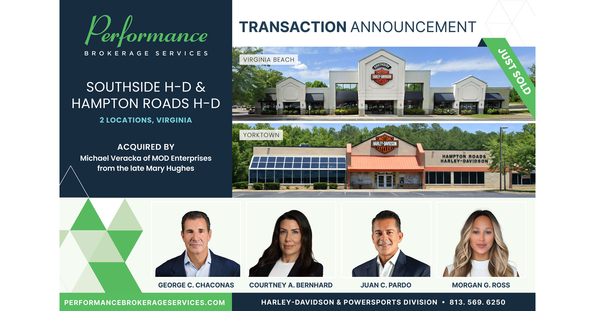 Performance Brokerage Services advises on the Sale of Southside Harley-Davidson and Hampton Roads Harley-Davidson, in Virginia to Michael Veracka After 45 Years of Ownership