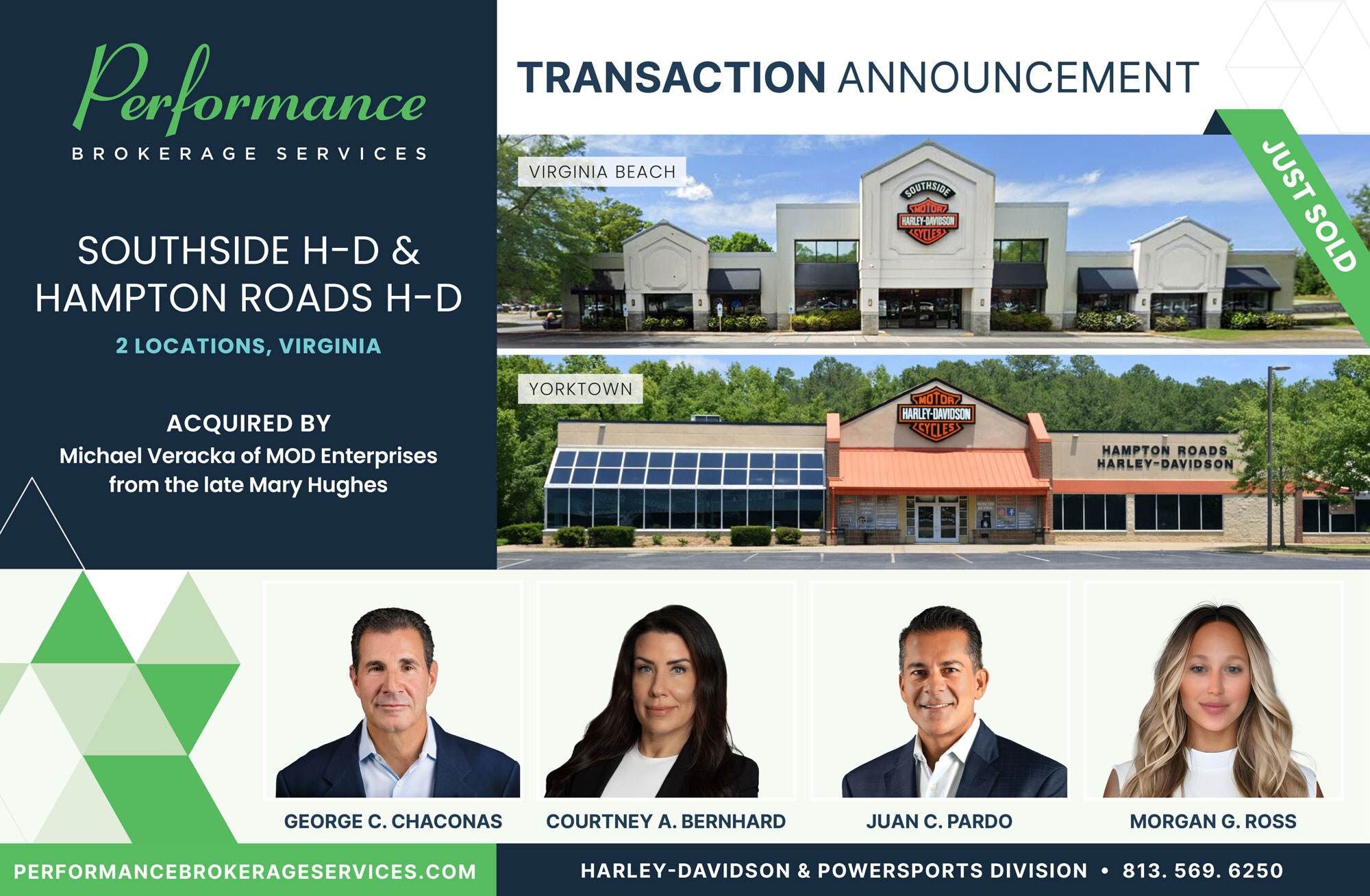 Performance Brokerage Services advises on the Sale of Southside Harley-Davidson and Hampton Roads Harley-Davidson, in Virginia to Michael Veracka After 45 Years of Ownership