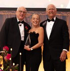 Clare Scully, executive director of Sturges Ridge of Fairfield, accepts the 2025 Darrell Harvey Values Award