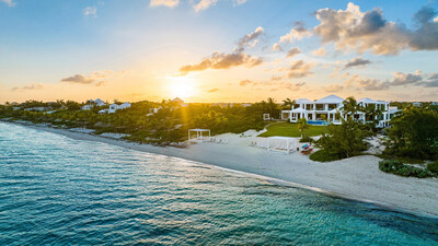 The principal residence is situated on 2 acres on Providenciales’ Long Bay Beach, with 155 ft of frontage on the Atlantic Ocean. The remaining 5 acres (not pictured) are home to a 4-court sports complex and solar panel field, with plenty of remaining room for additional development. The property has been selectively leased, with a roster of high-profiles guests and rates of up to $32,000/night. TritonLuxuryAuction.com.