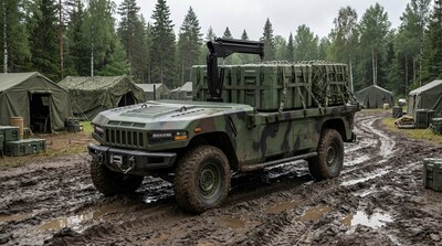 The AM General Unmanned Ground Vehicle (UGV) can close logistics gaps to autonomously perform multiple mission sets between Brigade Support Areas (BSA) and dispersed forward units. The AM General Unmanned Ground Vehicle (UGV) can close logistics gaps to autonomously perform multiple mission sets between Brigade Support Areas (BSA) and dispersed forward units.
