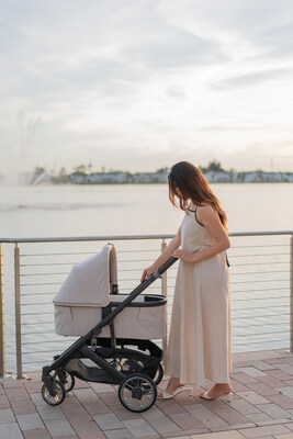 UPPAbaby's new Ada fashion shown on the Cruz V3 Stroller with Bassinet V3 Accessory