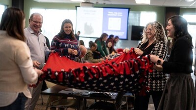 Employees created blankets and heartfelt cards thanking veterans for their service with nonprofit partners Community Renewal Team and Midwest Shelter for Homeless Veterans.