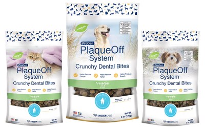 Swedencare’s new ProDen PlaqueOff® Crunchy Dental Bites help reduce plaque, tartar and bad breath in pets. Swedencare’s new ProDen PlaqueOff® Crunchy Dental Bites help reduce plaque, tartar and bad breath in pets.