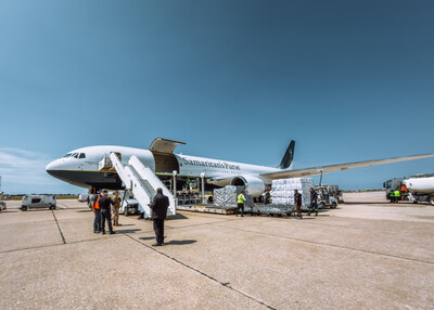 Samaritan's Purse airlifted relief items to Lebanon on their 767 cargo aircraft.