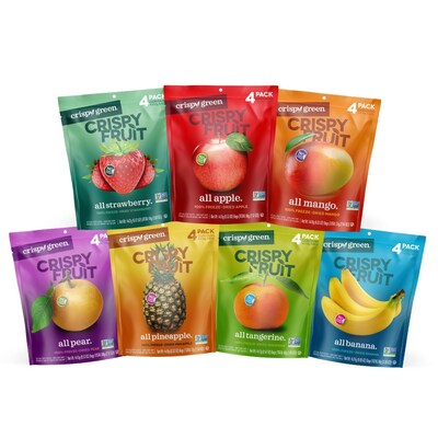 Crispy Green's Crispy Fruit 4-packs in seven flavors-strawberry, mango, pineapple, apple, tangerine, pear, and banana-are naturally sweet, fun to eat, and made with 100% fruit and no added sugar. Crispy Green's Crispy Fruit 4-packs in seven flavors-strawberry, mango, pineapple, apple, tangerine, pear, and banana-are naturally sweet, fun to eat, and made with 100% fruit and no added sugar.