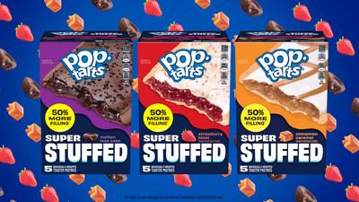 Pop-Tarts® Super Stuffed toaster pastries hit shelves nationwide this April in three flavors: Strawberry Blast, Molten Lava Cake and Cinnamon Caramel Pop-Tarts® Super Stuffed toaster pastries hit shelves nationwide this April in three flavors: Strawberry Blast, Molten Lava Cake and Cinnamon Caramel