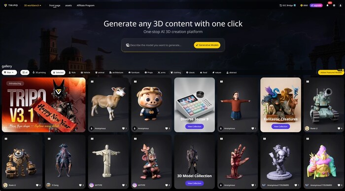 Tripo AI 3D Studio Homepage