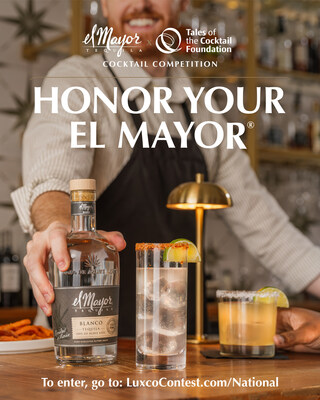 El Mayor Tequila and TheTales of the Cocktail Foundation are giving two (2) U.S. bartenders and their plus ones a Tales of the Cocktail® (TOTC) Scholarship to attend the 2026 TOTC event in New Orleans in July. Winners will be selected through the national Honor Your El Mayor cocktail competition judged by Barriere, Gonzalez and a representative from TOTCF. Entries can be submitted through May 8 at LuxcoContest.com/National. (PRNewsfoto/El Mayor Tequila)