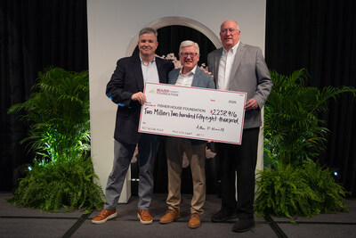 From left, Chance Hall, division president of Beazer Homes; Allan Merrill, chairman and CEO of Beazer Homes; and David Coker, president of the Fisher House Foundation, celebrate the company’s latest donation to the nonprofit.