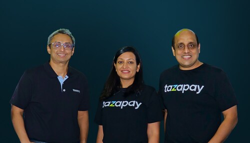 Tazapay's founding team marks the close of its Series B extension. Left to right: Aayush Singhania (CPO), Kanupriya Sharda (CBO), and Rahul Shinghal (CEO). Tazapay's founding team marks the close of its Series B extension. Left to right: Aayush Singhania (CPO), Kanupriya Sharda (CBO), and Rahul Shinghal (CEO).