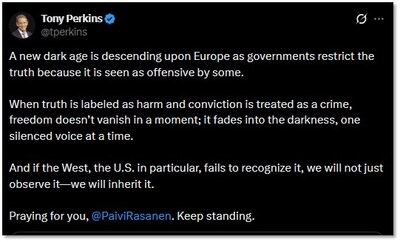 FRC's Tony Perkins Statement on Finnish Parliamentarian Päivi Räsänen's Guilty Verdict
