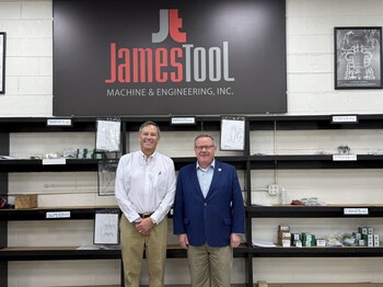 U.S. Representative Tim Moore and James Tool President Jeff Toner during a facility tour  at James Tool Machine & Engineering, Inc. in Morganton, NC.