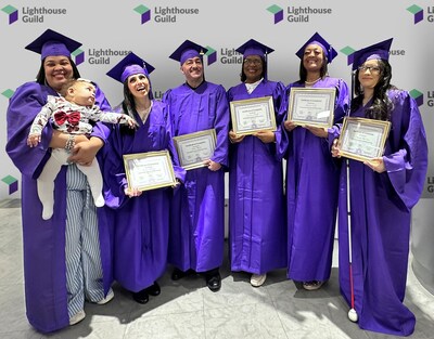 Lighthouse Guild GED program students Vanessa Jimenez (and her daughter), Frdous Albukaie, Jamie Rivera, Veronica Maddy, Johnine Coley and Amanda Rodriguez Lighthouse Guild GED program students Vanessa Jimenez (and her daughter), Frdous Albukaie, Jamie Rivera, Veronica Maddy, Johnine Coley and Amanda Rodriguez