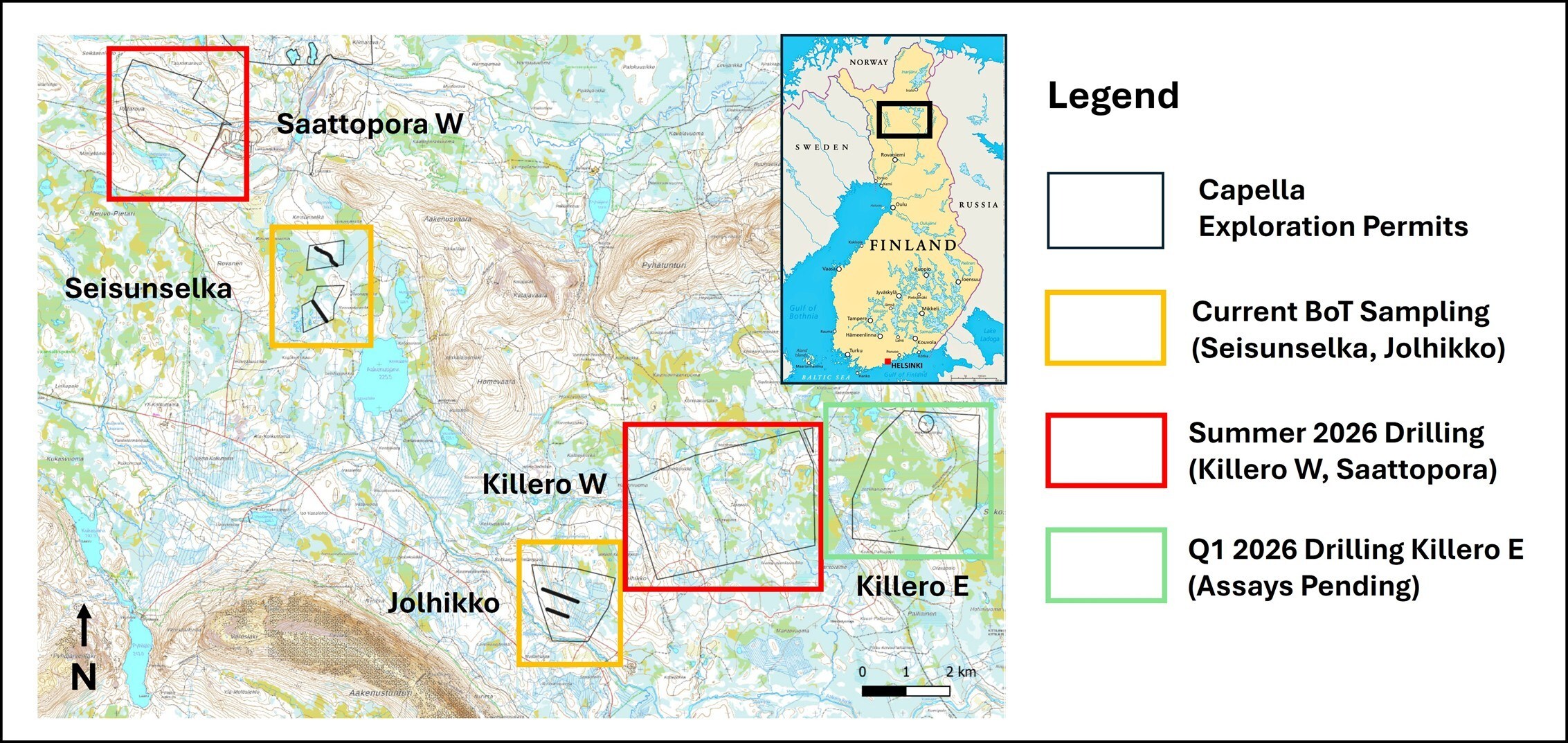 Figure 1. Location of the Seisunselka and Jolhikko Base of Till targets. (CNW Group/Capella Minerals Limited) Figure 1. Location of the Seisunselka and Jolhikko Base of Till targets. (CNW Group/Capella Minerals Limited)