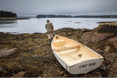 Paul Theroux on the Maine coast near Calf Island