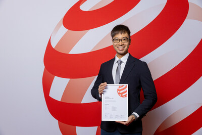 FoodTrack founder Daniel Hu accepts the Red Dot Award in Berlin, Germany FoodTrack founder Daniel Hu accepts the Red Dot Award in Berlin, Germany