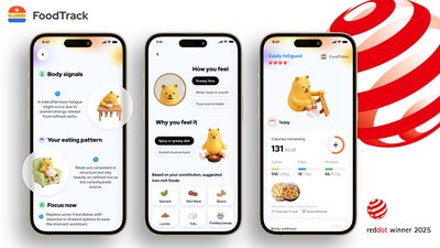 FoodTrack app interfaces showcasing personalized wellness insights, daily nutrition tracking, and actionable guidance